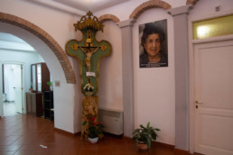 In the picture, a corner of the pilgrims' room inside the foundation, where the faithful recite the rosary. This room is connected to another where Natuzza's tomb is placed. Paravati, Italy. April 8, 2022. (Photo by Eleonora Francica for Faith Wire)